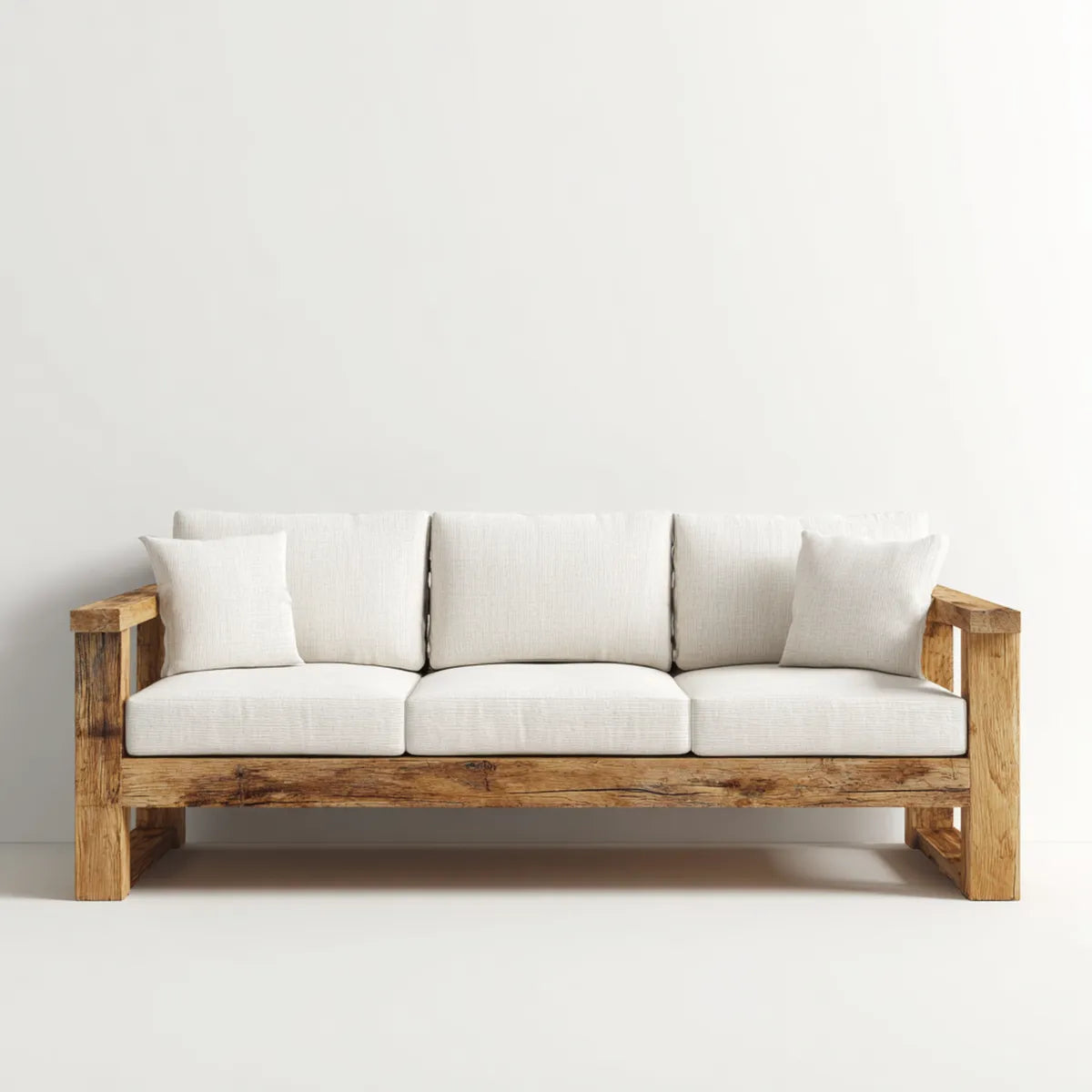 Sofa ogrodowa, Tapczan ogrodowy 3 siedzenia beżowe i brązowe lite drewno i prostokątna poliester 210 x 80 x 78 cm