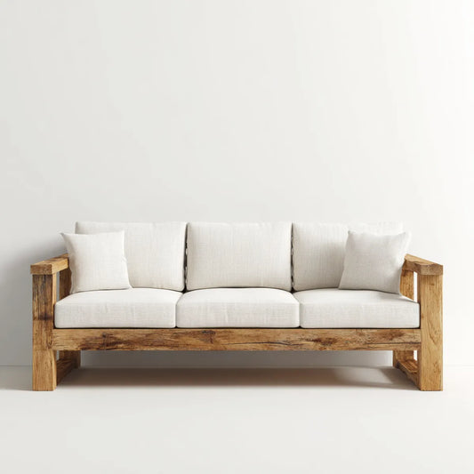 Sofa ogrodowa, Tapczan ogrodowy 3 siedzenia beżowe i brązowe lite drewno i prostokątna poliester 210 x 80 x 78 cm