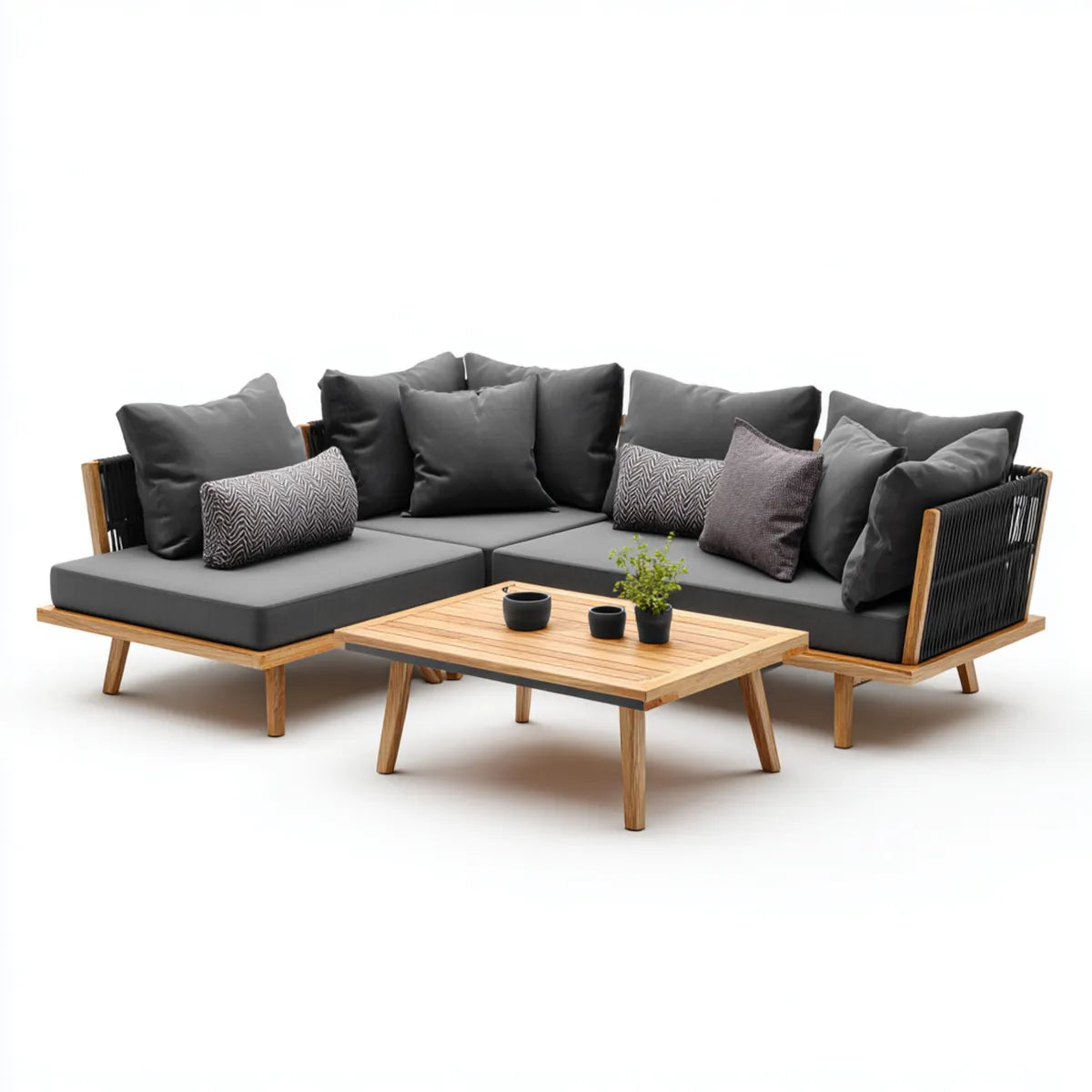 Sofa ogrodowa, Ustaw narożnik ogrodowy sofa z antracytem szary stół w litej akacji drewna 240 x 240 cm