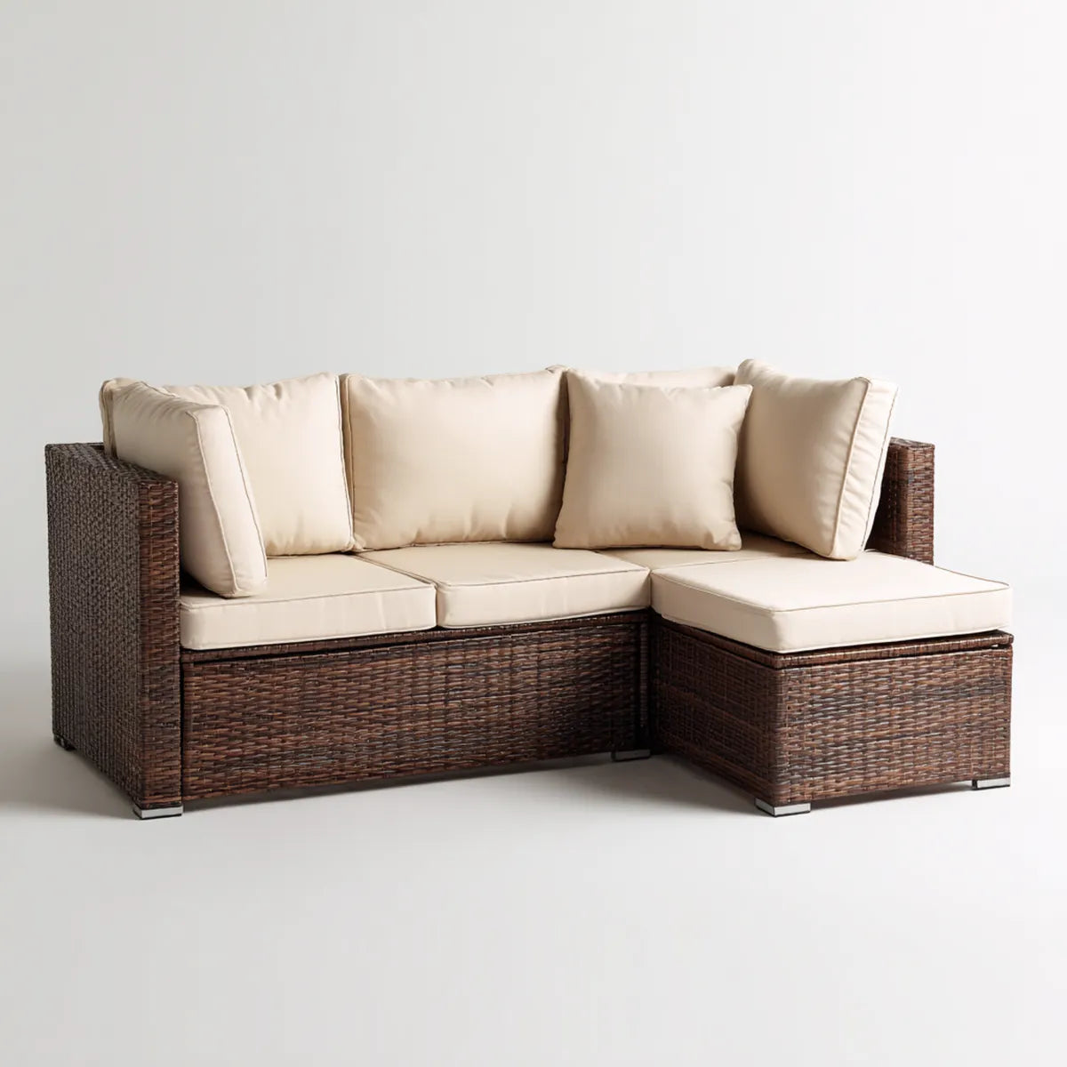 Sofa ogrodowa, Rożna sofa ogrodowa 2 brązowe i beżowe miejsca w rattanie PE 150 x 80 x 65 cm