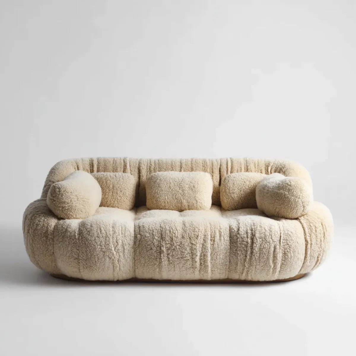 Sofa, 3-osobowa kanapa śmietana 220 x 100 x 75 cm poliestrowy bookle zaokrąglony kształt