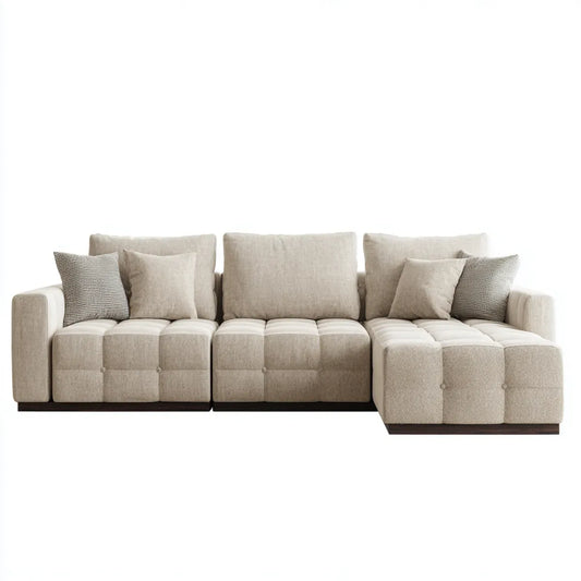 Sofa, Kanapa narożna z szezlongiem beige 290 x 170 x 85 cm poliestrowy kształt L