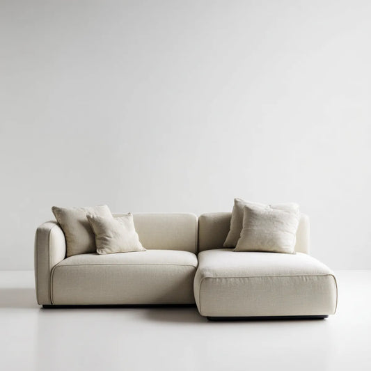 Sofa, Kanapa narożna z pokrywą z poliestru szezlongiem Beige 260 x 160 x 78 cm