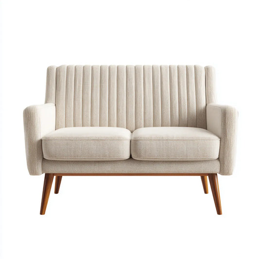 Sofa, 2-fotela Beżowa 138 x 78 x 86 cm z tapicerką poliestrową z chinilii i litymi nóżkami z drewna