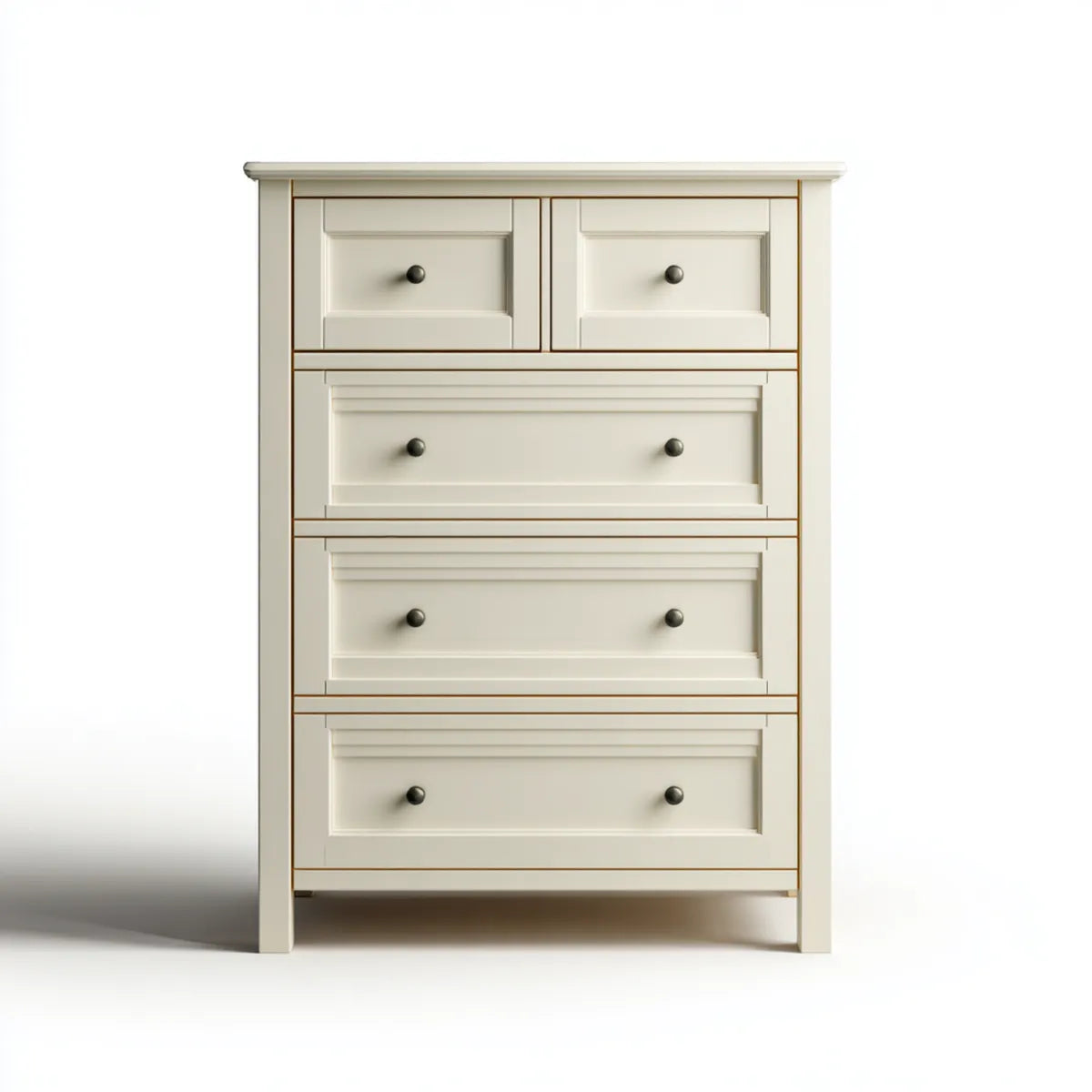 Komoda, 5 szuflady z białymi, off- białymi panelami MDF 90 x 45 x 120 cm prostokątnymi